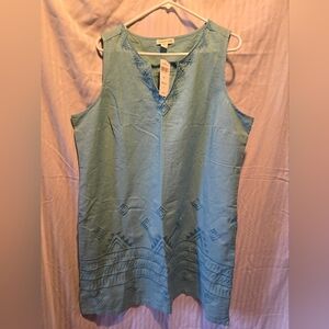Coldwater Creek Blue Cotton/Linen Shift Dress 1X NWT